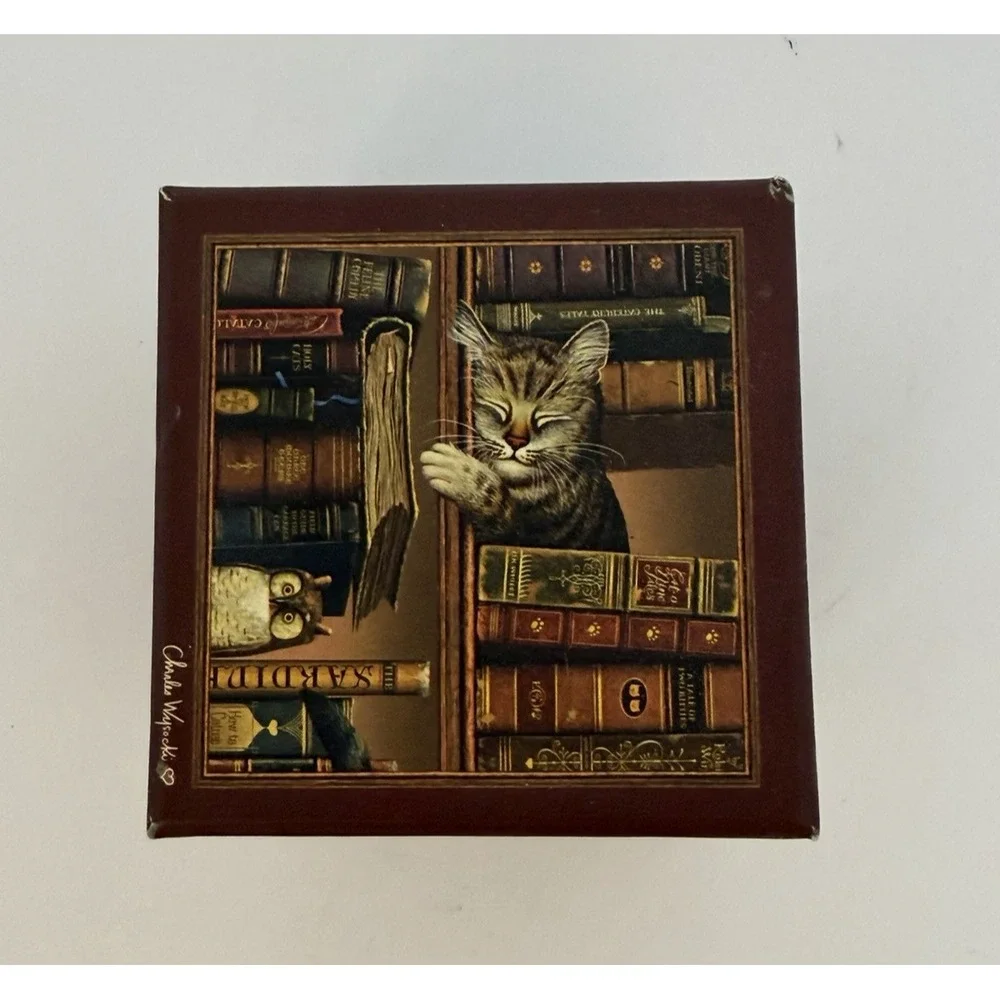 Vintage Frederick The Literate Charles Wysocki Cat Kitten Library Storage Box